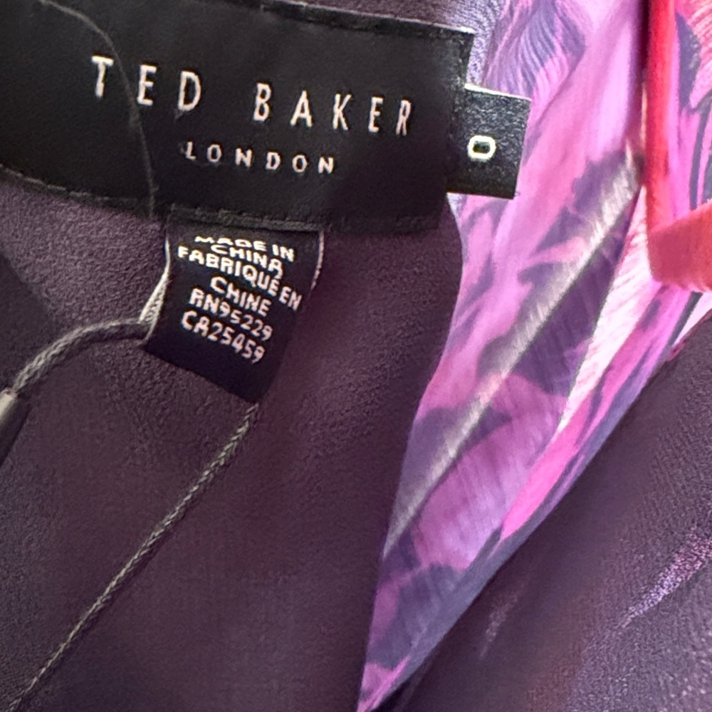 NWT Ted Baker Sammieh Purple Floral Long Sleeve High Neck Flare Mini Dress Sz: 0 - Picture 3 of 14